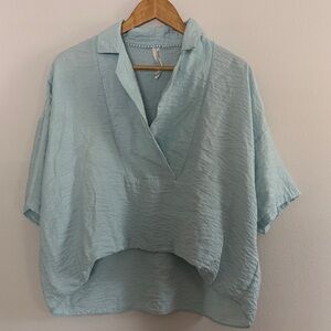 Anthropologie Light Blue Oversized V-Neck Short Sleeve Blouse